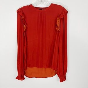 Scotch & Soda Flutter Long Sleeve Burnt Orange Rust Blouse Size Small